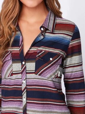 Roxy Camp Site Multi Stripe Button-Up Top, XL, Sarape, Long Sleeve, Southwestern